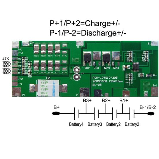 4S 10A PCM BMS para 14.4V 14.8V Li-Ion / Litio / Li-Polymer 12V 12.8V LIFEPO4 Battery Pack Tamaño L125 * W48 * T5MM (PCM-L04S10-305)