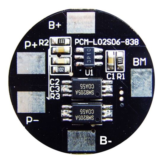 2S 5A Circular PCM BMS para 7.2V 7.4V 26650/26500 Li-Ion / Litio / Li-Polymer 6V 6.4V LIFEPO4 Tamaño del paquete de batería φ 22mm (PCM-L02S06-838)